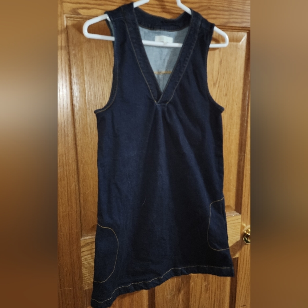 Abound Dernim Stretch Sleeveless V-neck Dress Pockets Comfortable Cotton Spandex